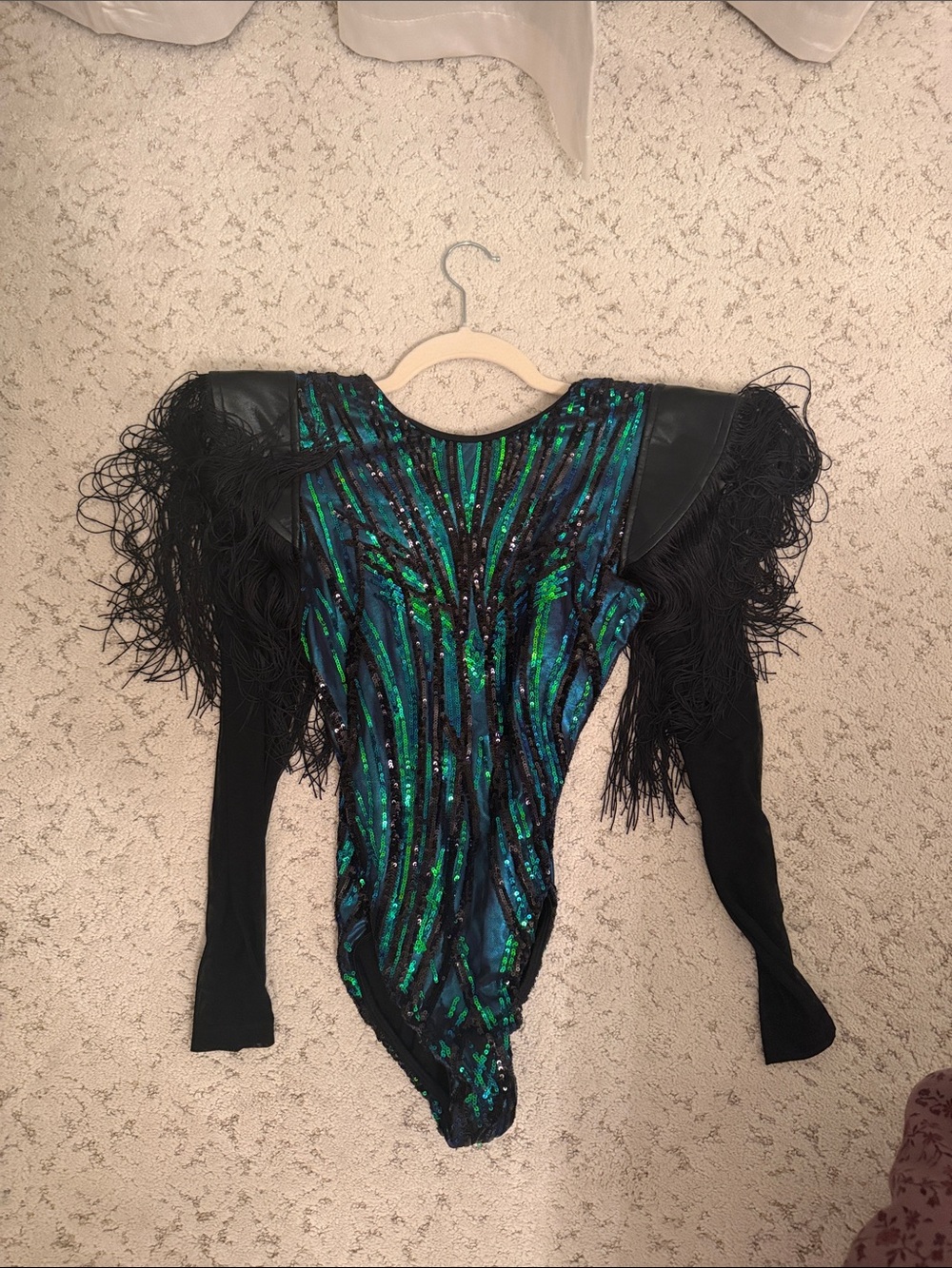 Black & Emerald Sequin Fringe DANCE COSTUME JAZZ